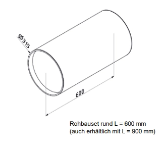 Zehnder Wandeinbaurohr rund für ComfoSpot 50, aus Kunststoff, Länge 600 mm