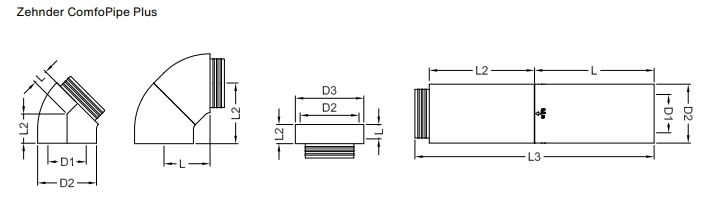 Zehnder Rohr ComfoPipe plus 200, Länge 1000 mm, Durchmesser 286 / 200 mm